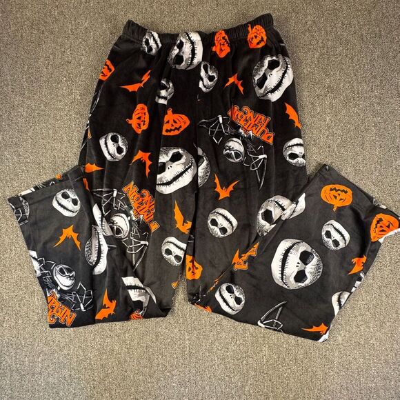 Disney Tim Burtons Nightmare Before Christmas Pumpkin King Fleece Pants Large - Picture 1 of 3